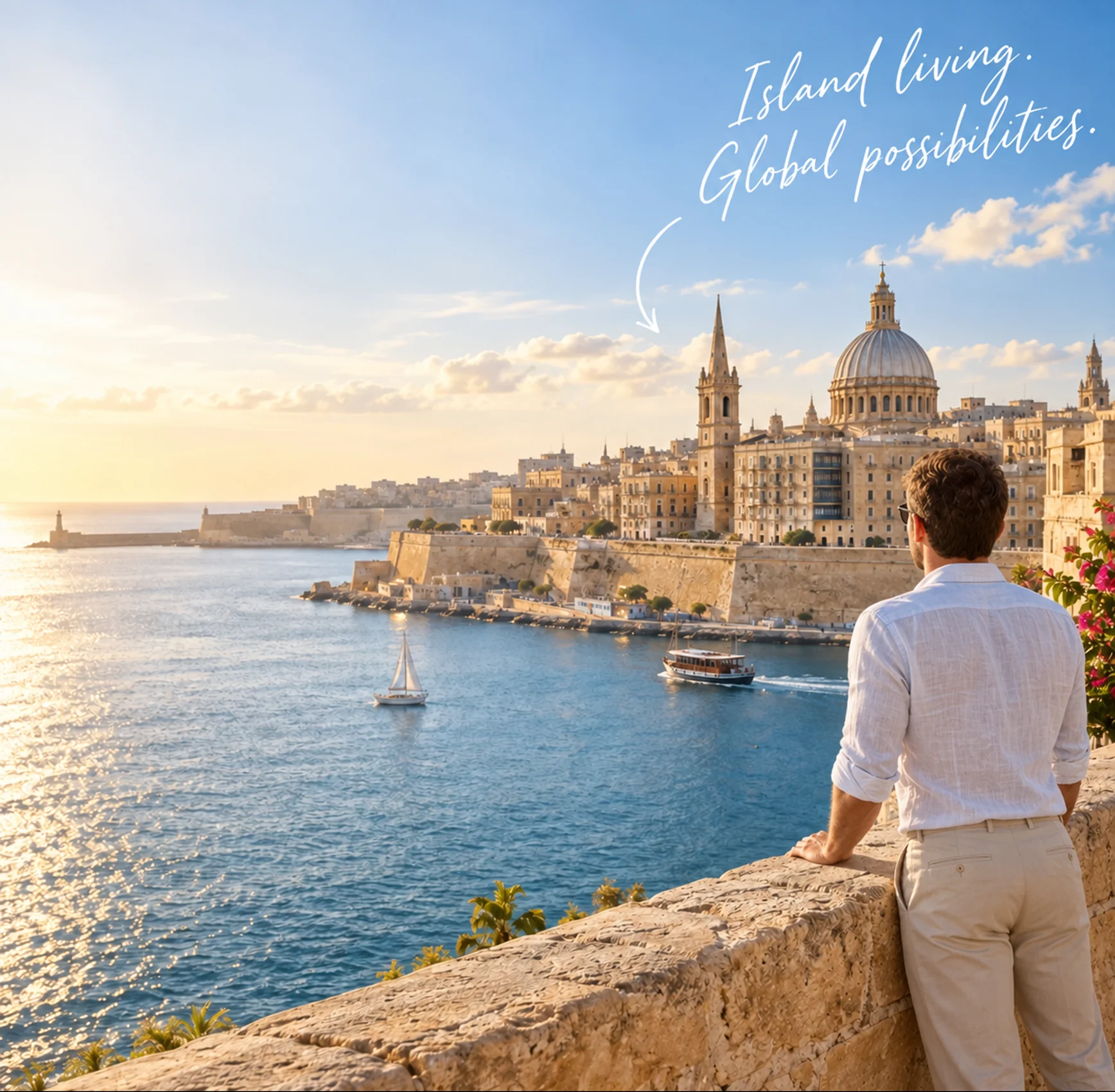Professional die een verhuizing plant op een terras met uitzicht over Malta